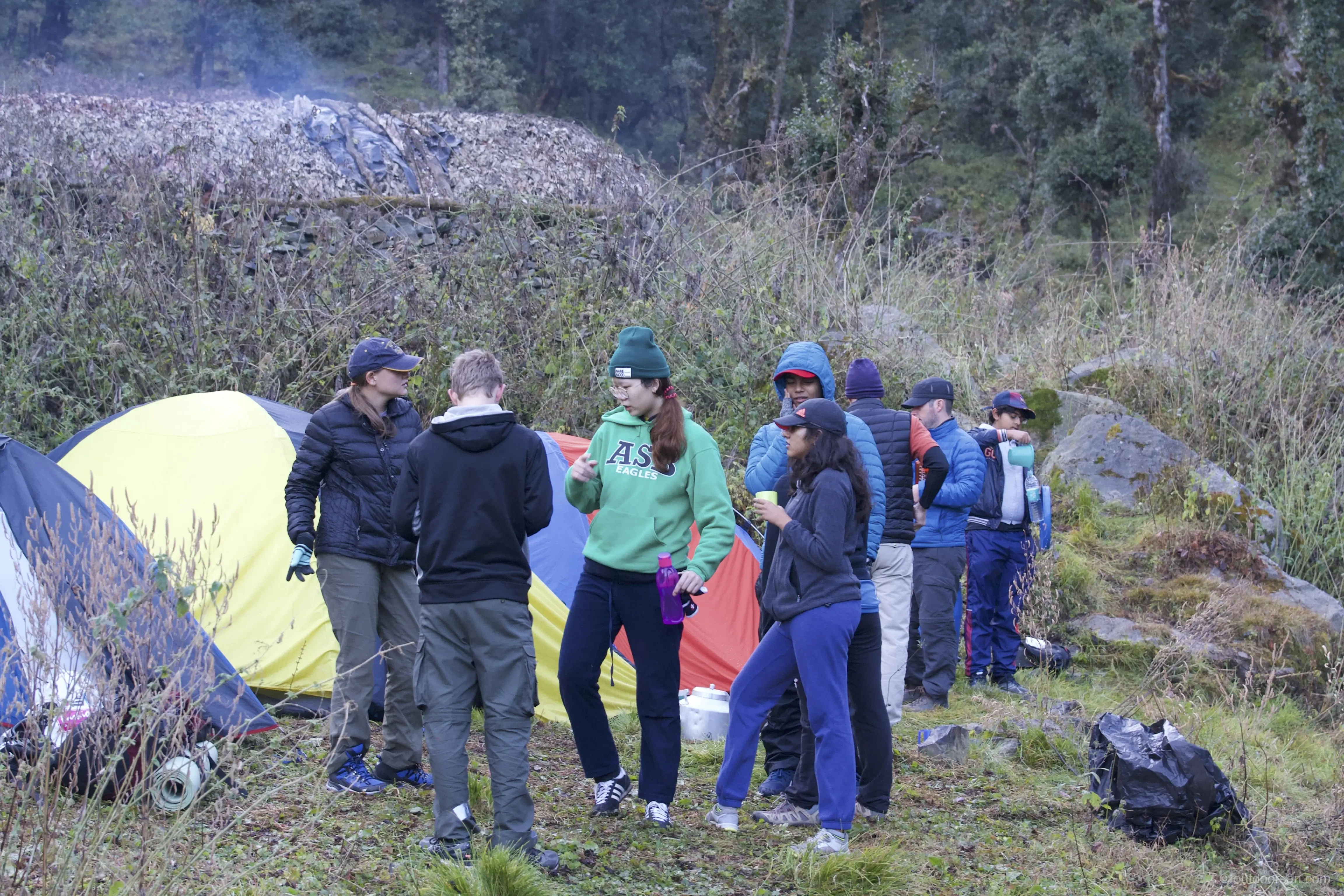 International School students on a camping trip in Himalaya