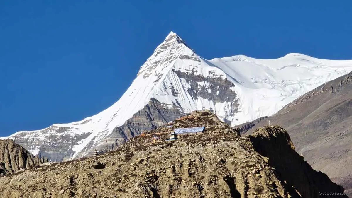 Snow-capped Himalayan peak towering above the Nar Phu Valley