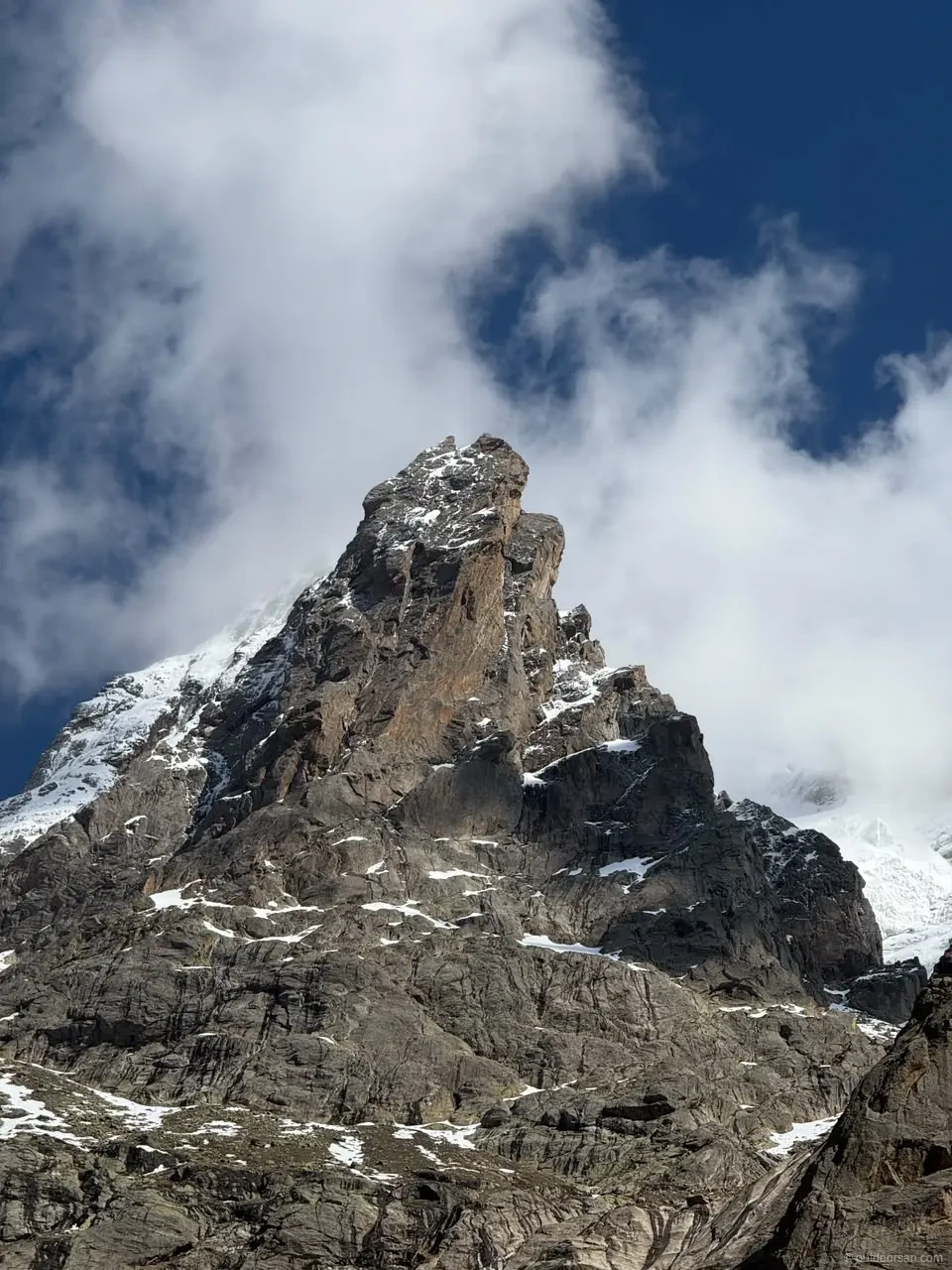 Snow pyramid of Tupendo rising above alpine grassland